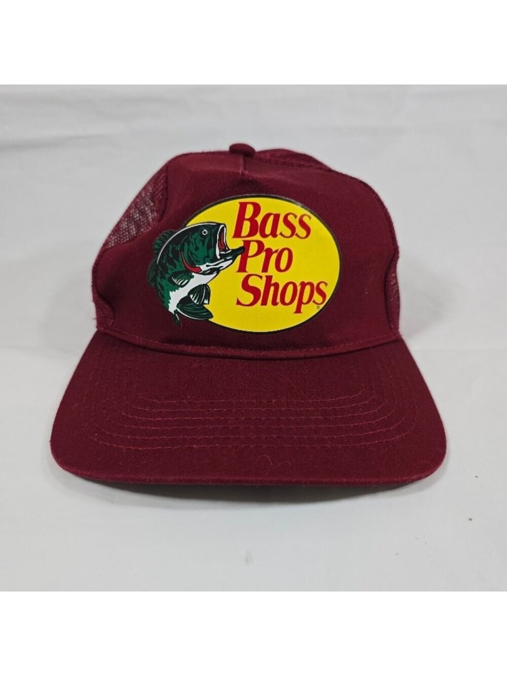 Bass Pro Shops Gone Fishing Trucker Hat One Size Mesh Burgundy Outdoor Sporty